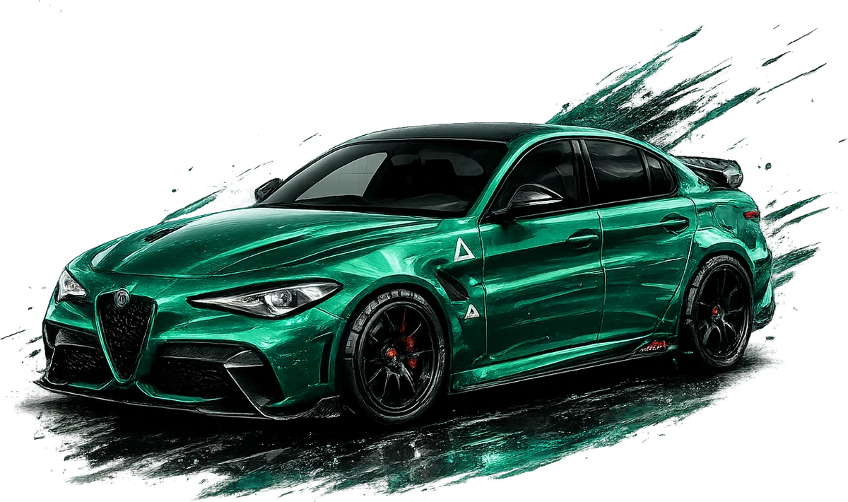 Ilustração de um Alfa Romeo Giulia GTA verde